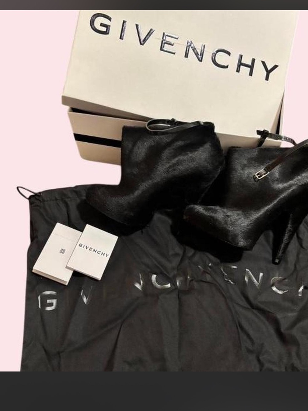 Givenchy Black Faux Fur Ankle Booties with Strappy Detail